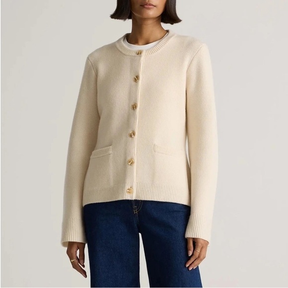 Quince Sweaters - Quince Women Mongolian Cashmere Structured Cardigan Ivory Medium